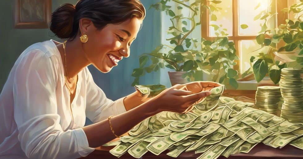 woman counting her dollar savings